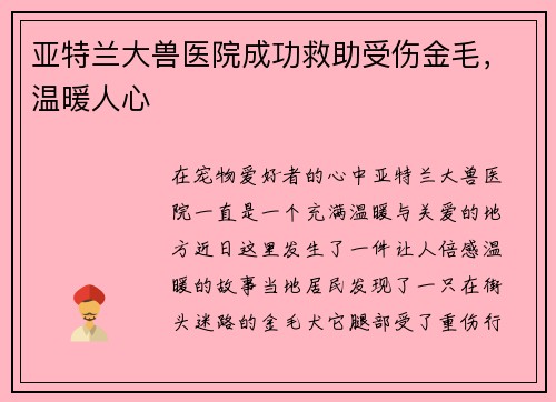亚特兰大兽医院成功救助受伤金毛，温暖人心